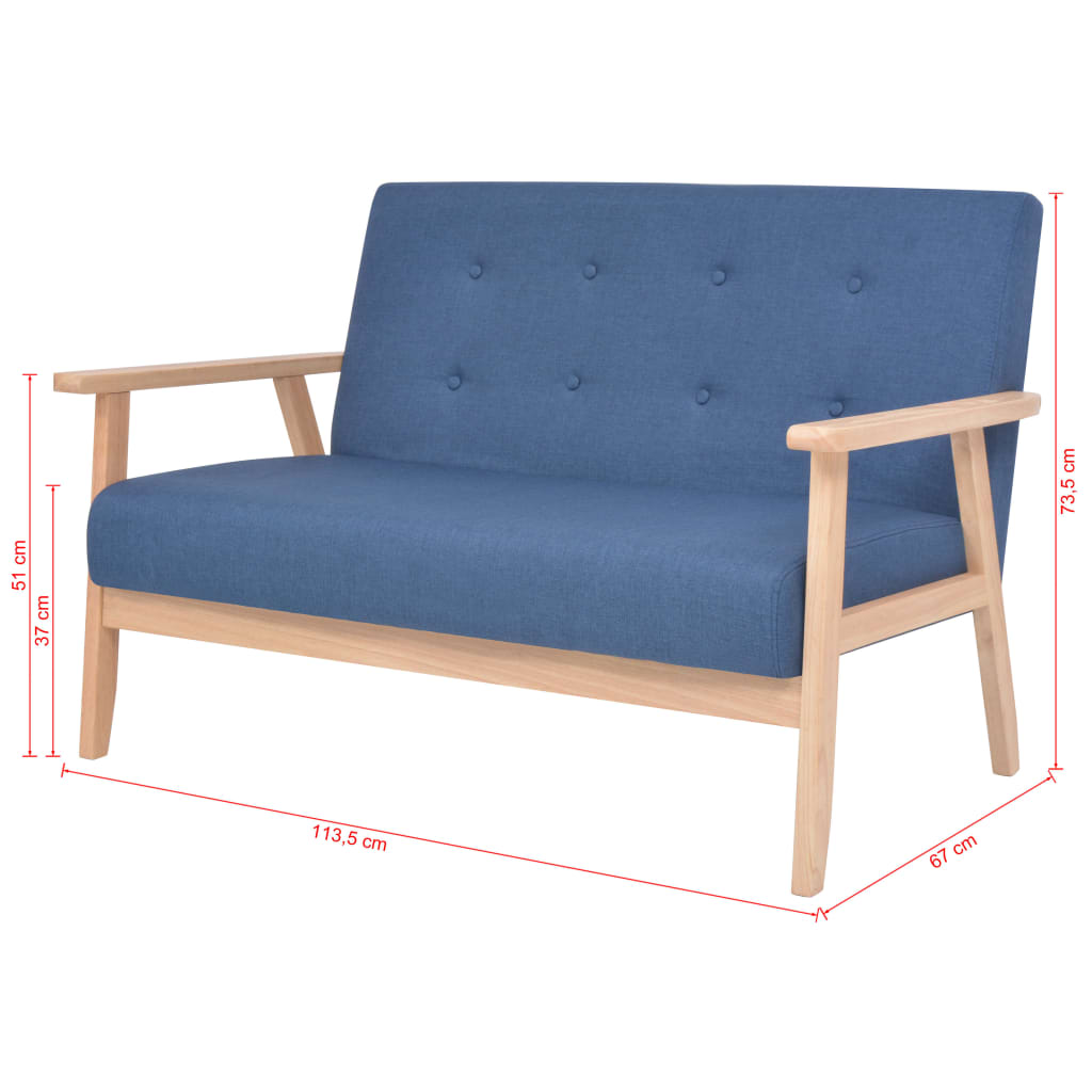 2-seater sofa, blue, fabric