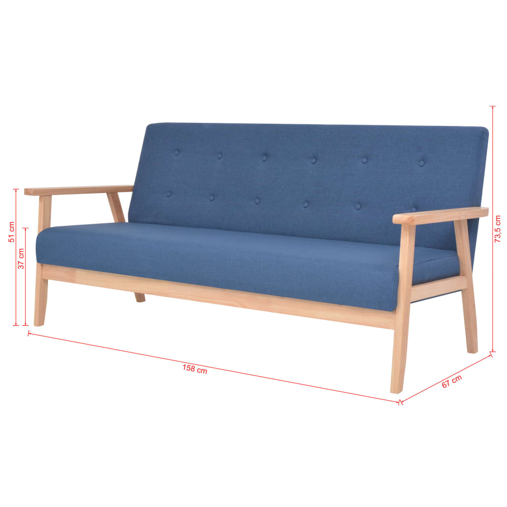 3-seater sofa, blue, fabric