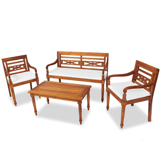 Garden furniture set with cushions, 4 pieces, solid teak wood