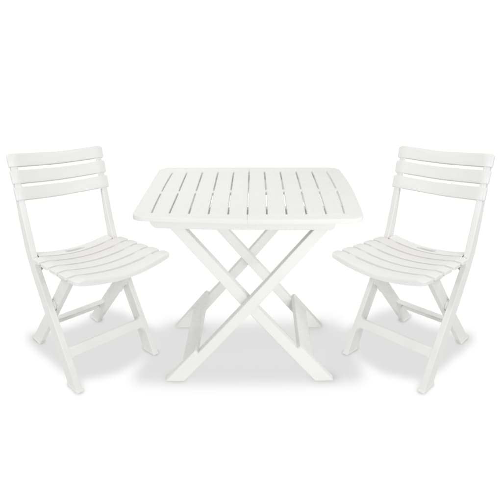 Set mobilier bistro pliabil, 3 piese, alb, plastic