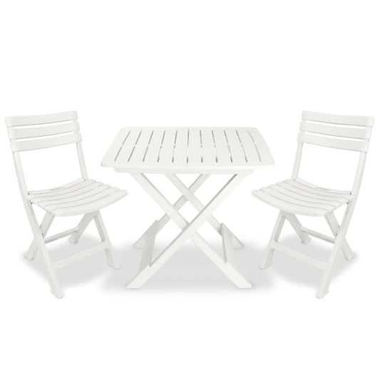 Folding bistro furniture set, 3 pieces, white, plastic