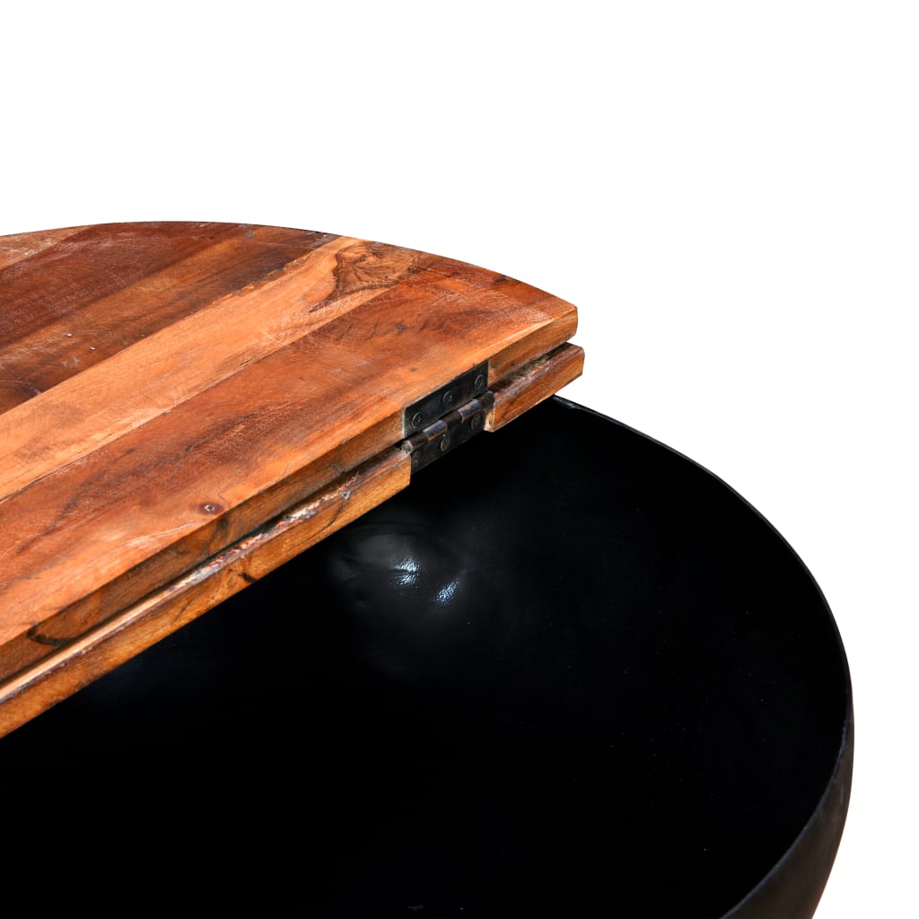 Coffee table set, 2 pieces, black, solid recycled wood bowl shape