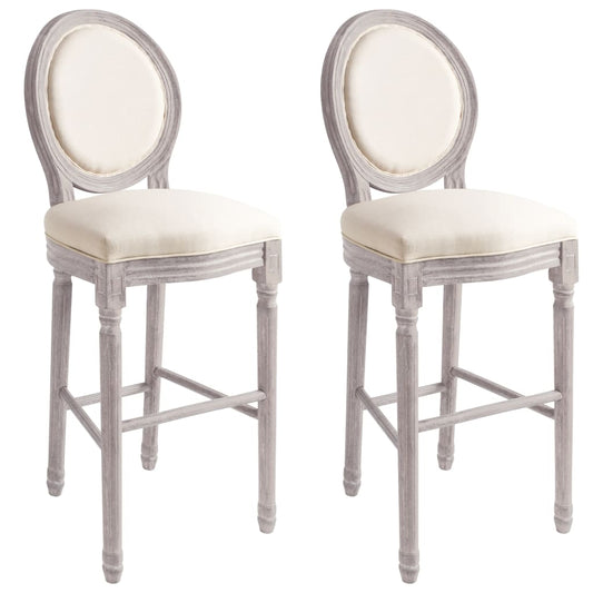 Bar stools, set of 2, white, fabric