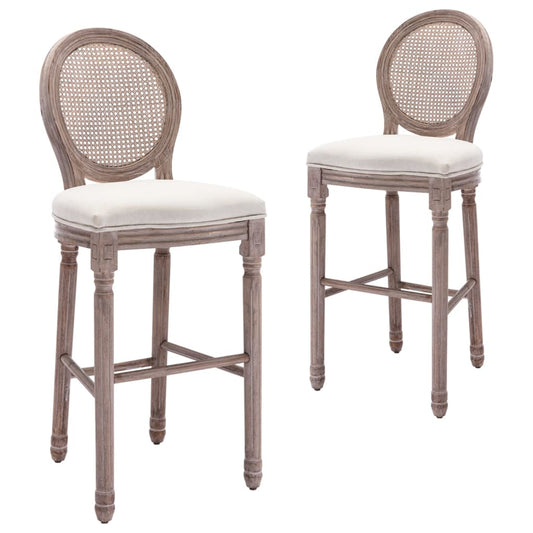 Bar stools, set of 2, white, fabric