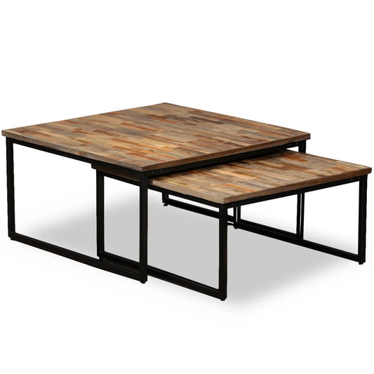 2-piece stackable coffee table set, solid recycled teak wood