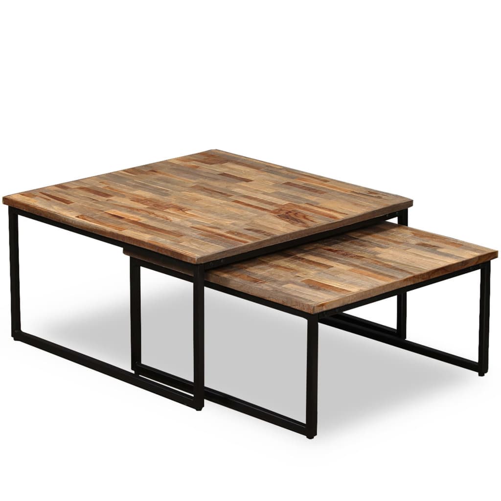 2-piece stackable coffee table set, solid recycled teak wood