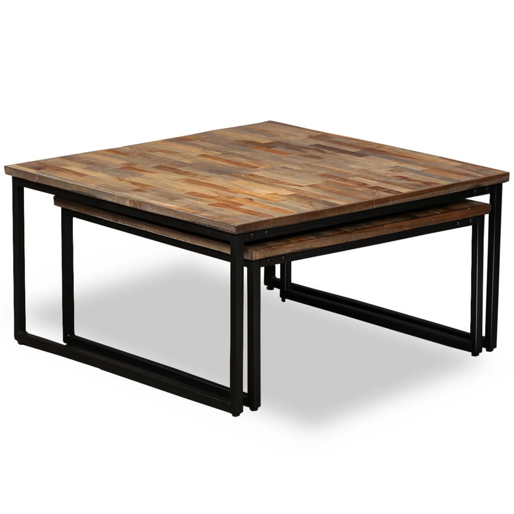 2-piece stackable coffee table set, solid recycled teak wood