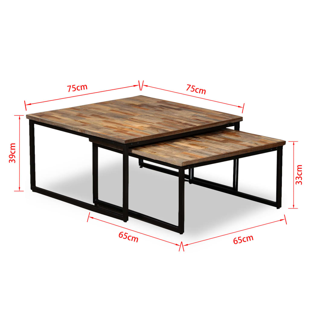 2-piece stackable coffee table set, solid recycled teak wood