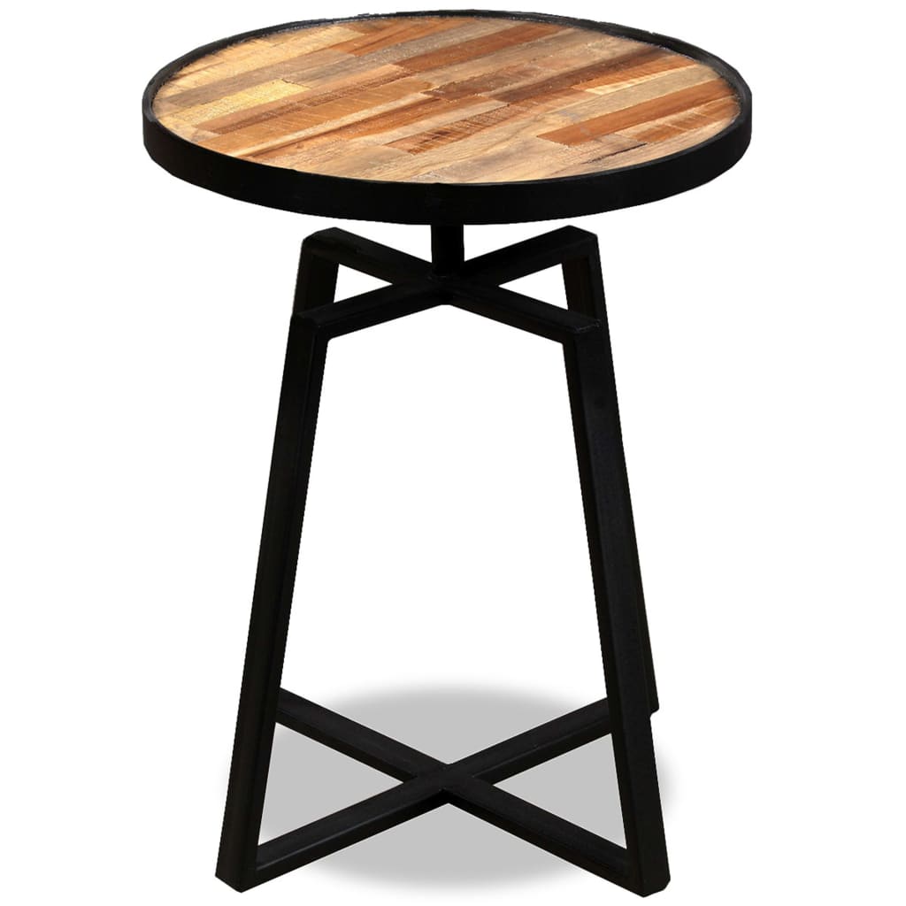 Round side table, solid recycled teak wood