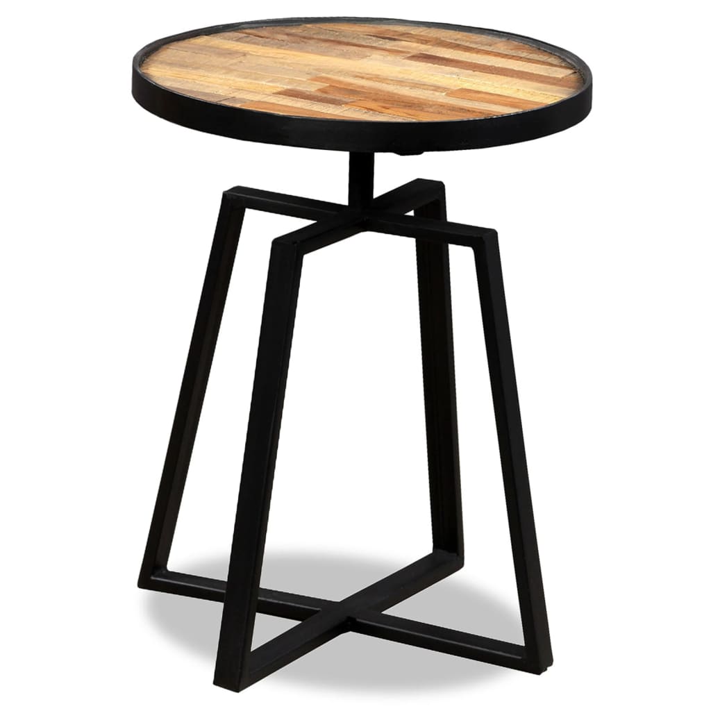 Round side table, solid recycled teak wood