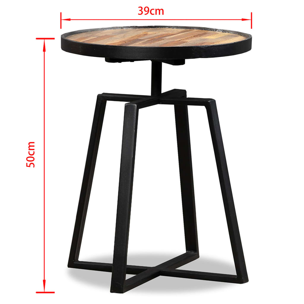 Round side table, solid recycled teak wood