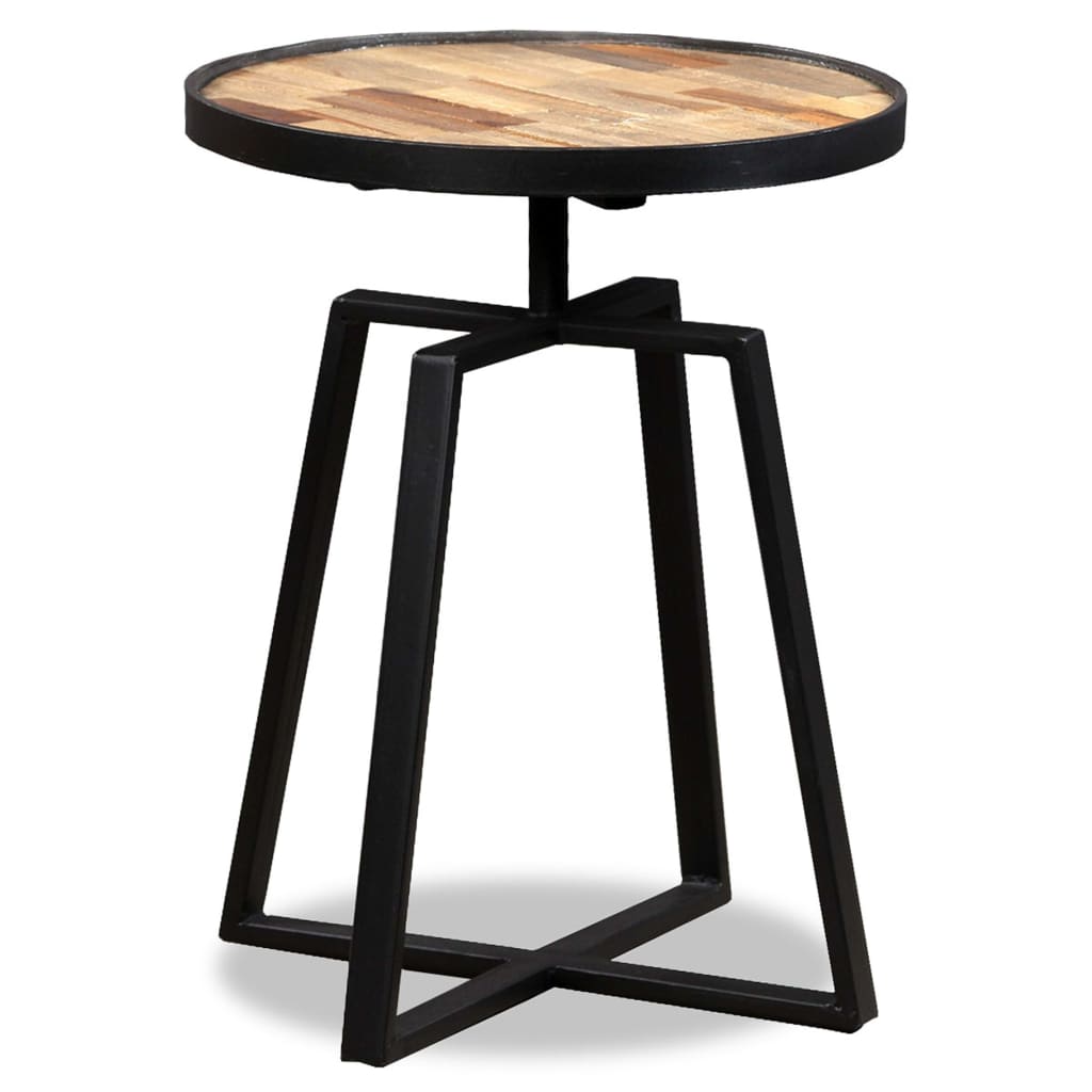 Round side table, solid recycled teak wood