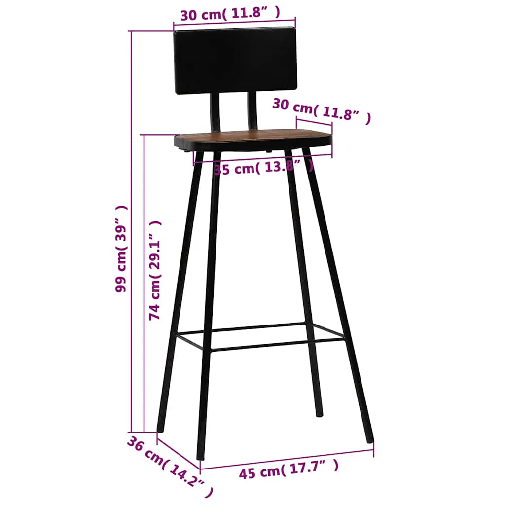 Bar stools, 2 pcs., solid recycled wood