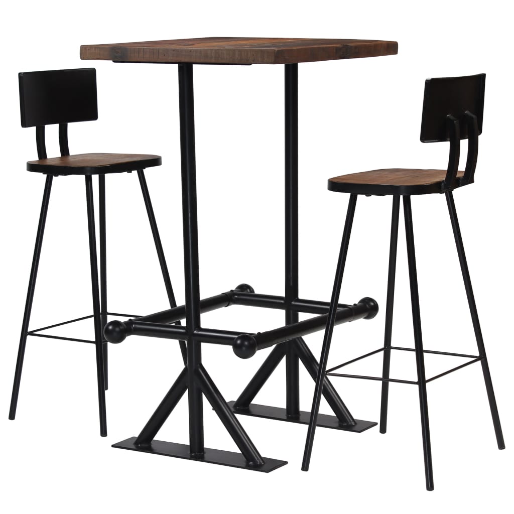 Bar furniture set, 3 pieces, solid recycled wood