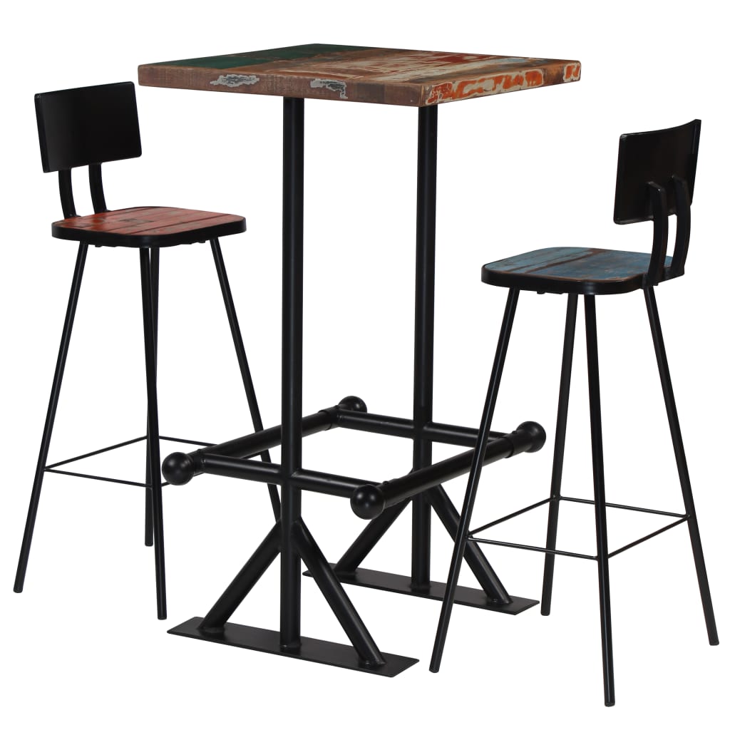 Bar furniture set, 3 pieces, multicolor, solid recycled wood