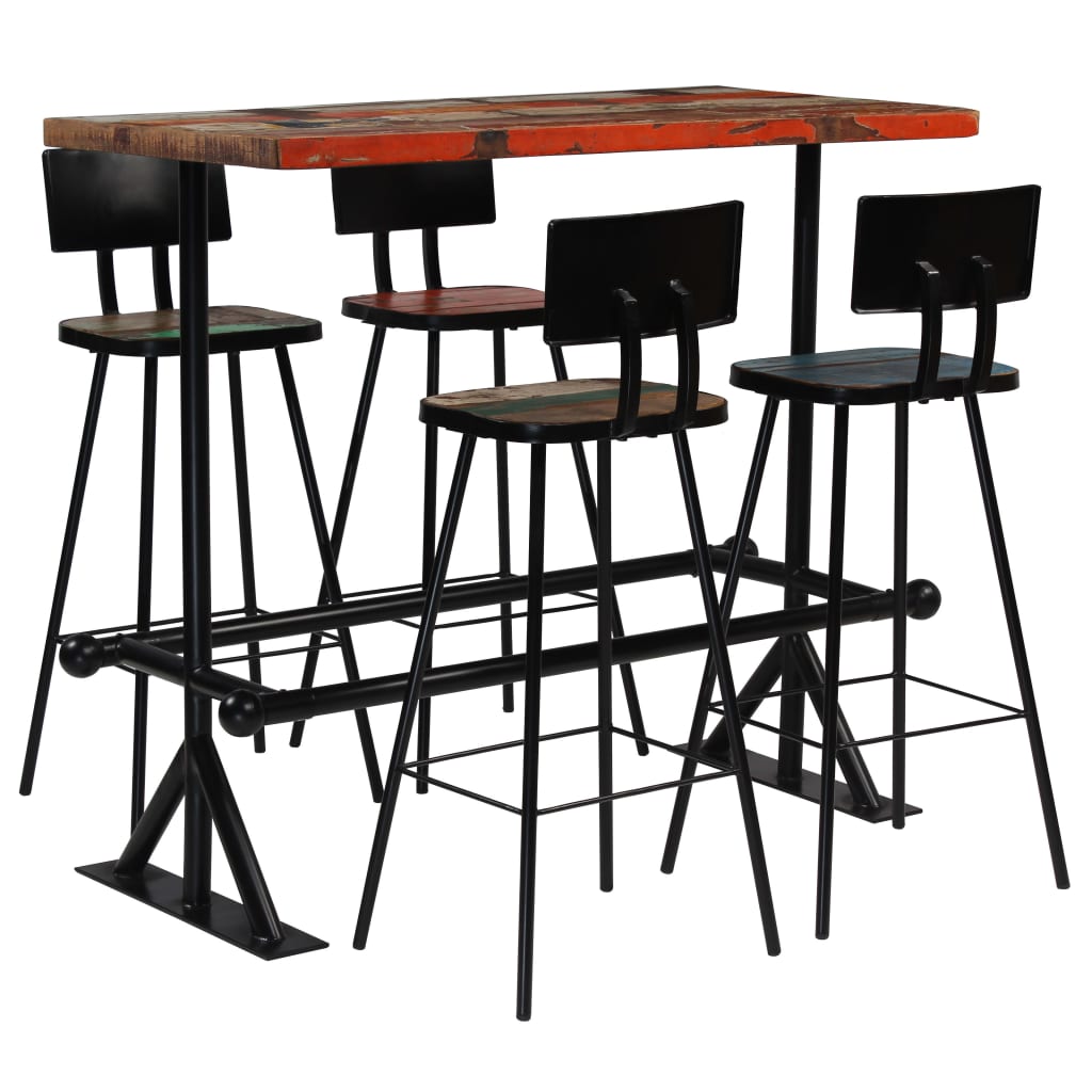 Bar furniture set, 5 pieces, multicolor, solid recycled wood