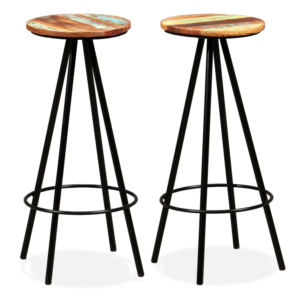 Bar stools, 2 pcs., solid recycled wood