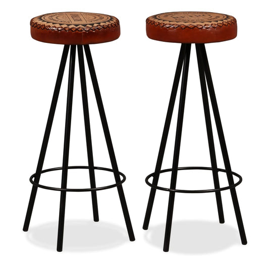 Bar stools, 2 pcs., natural leather