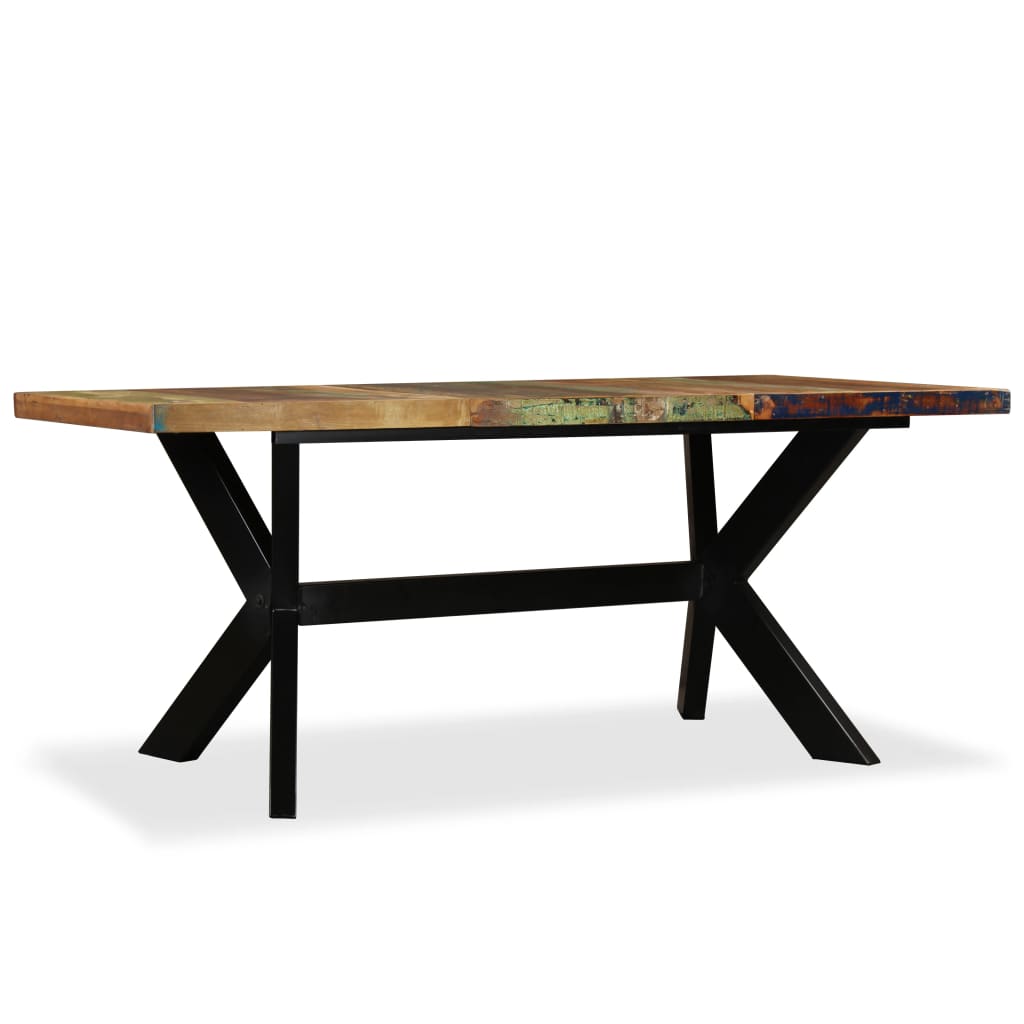 Kitchen table 180cm solid recycled wood and crossed steel