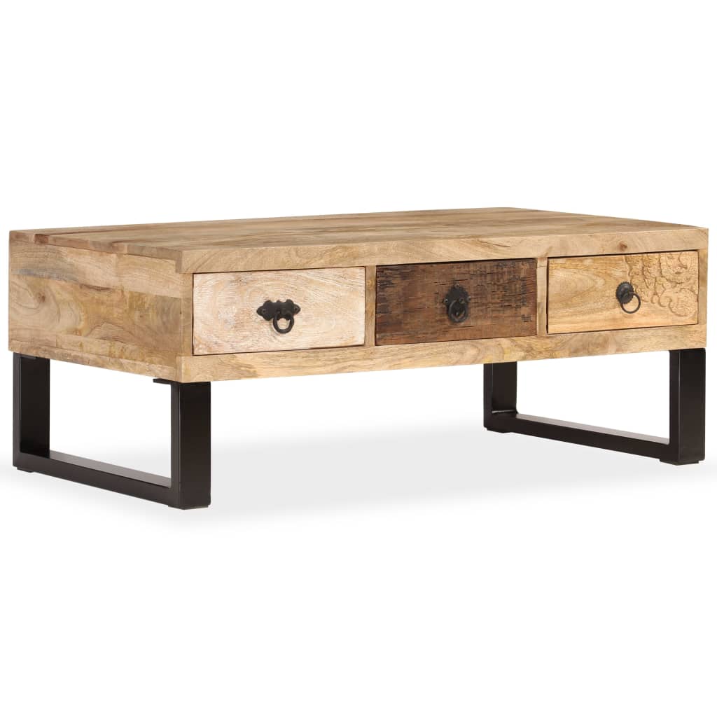 Coffee table with 3 drawers, solid mango wood, 90x50x35 cm