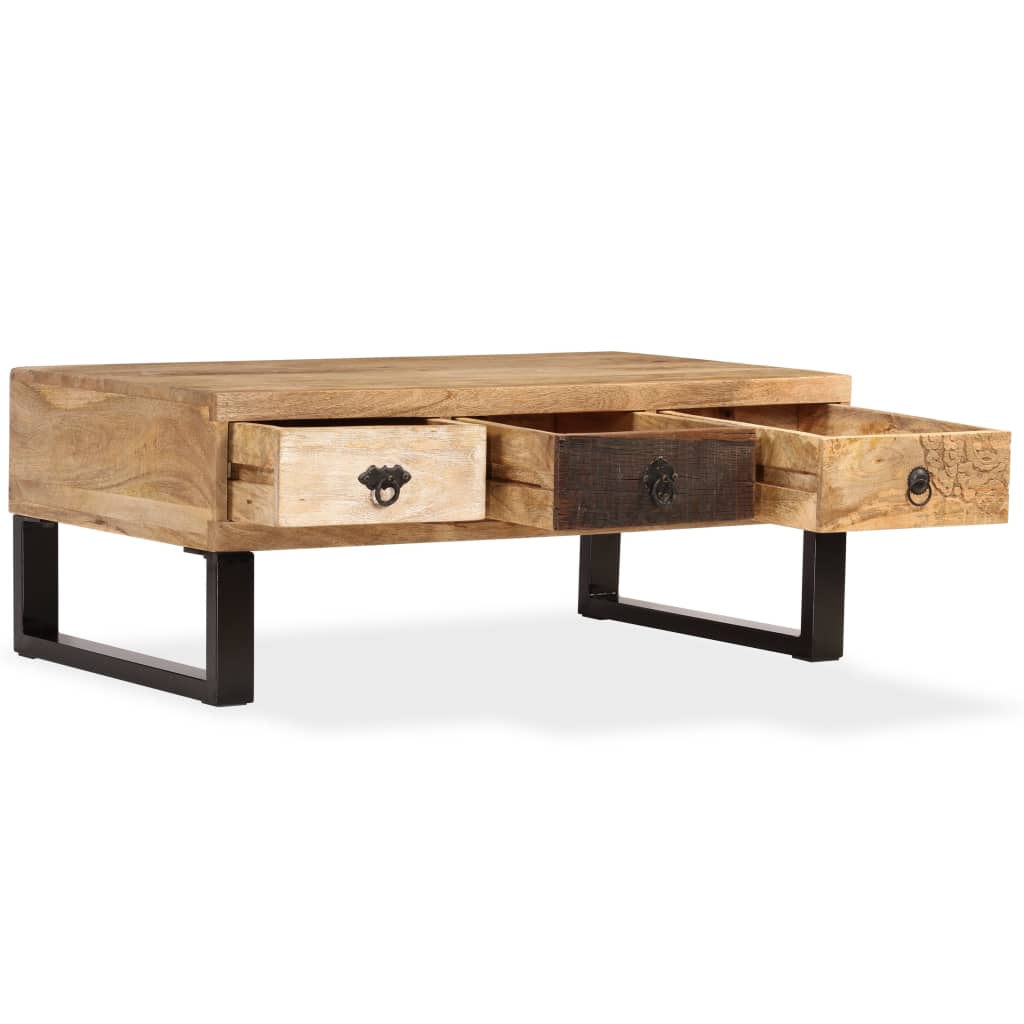 Coffee table with 3 drawers, solid mango wood, 90x50x35 cm