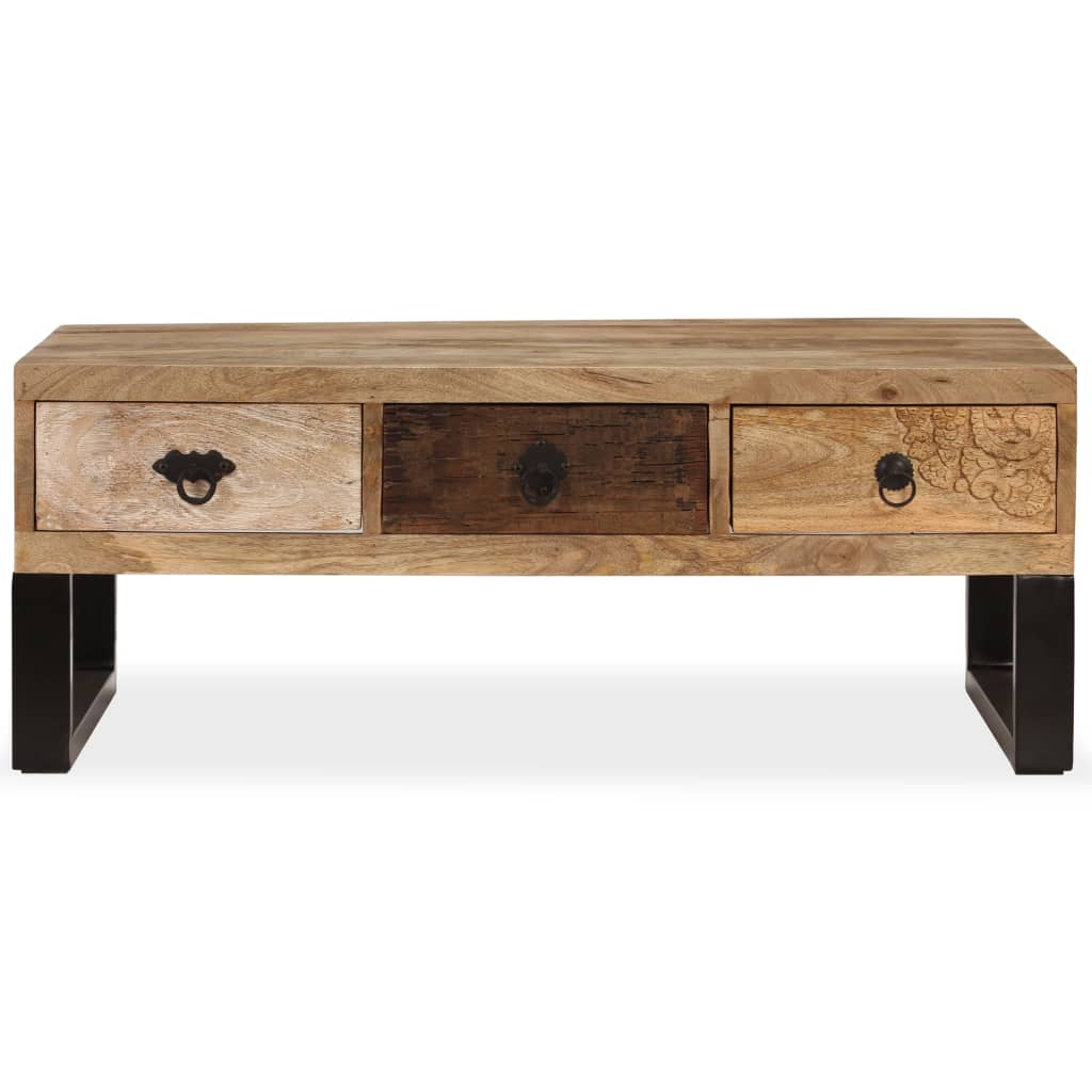 Coffee table with 3 drawers, solid mango wood, 90x50x35 cm