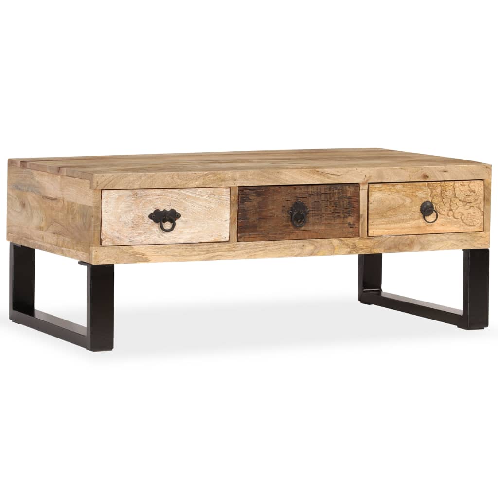 Coffee table with 3 drawers, solid mango wood, 90x50x35 cm