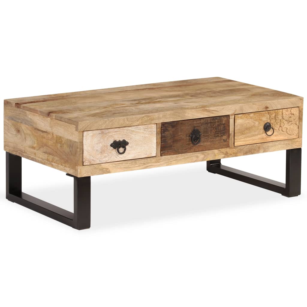 Coffee table with 3 drawers, solid mango wood, 90x50x35 cm