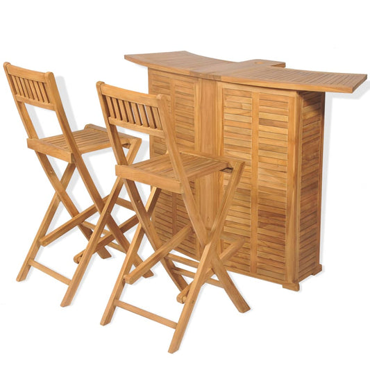 Bar set with folding chairs, 3 pieces, solid teak wood