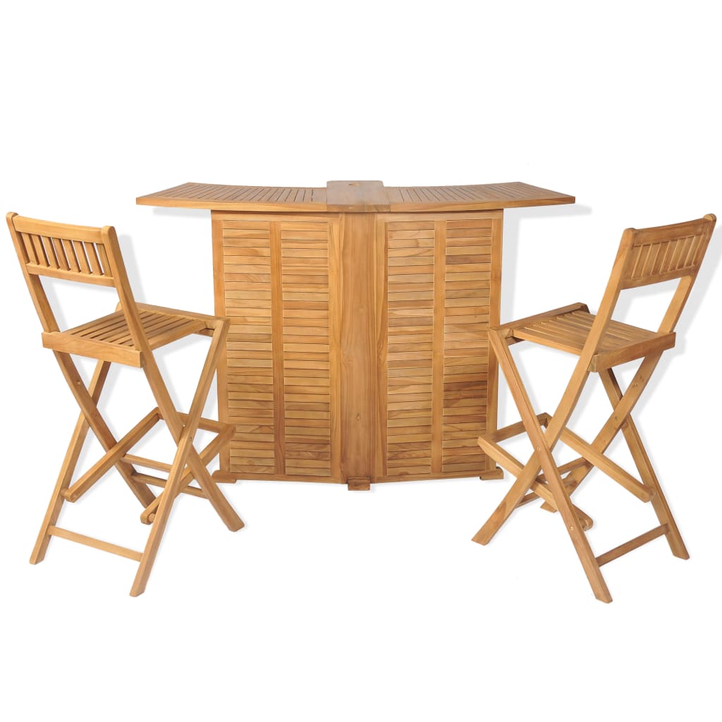 Bar set with folding chairs, 3 pieces, solid teak wood