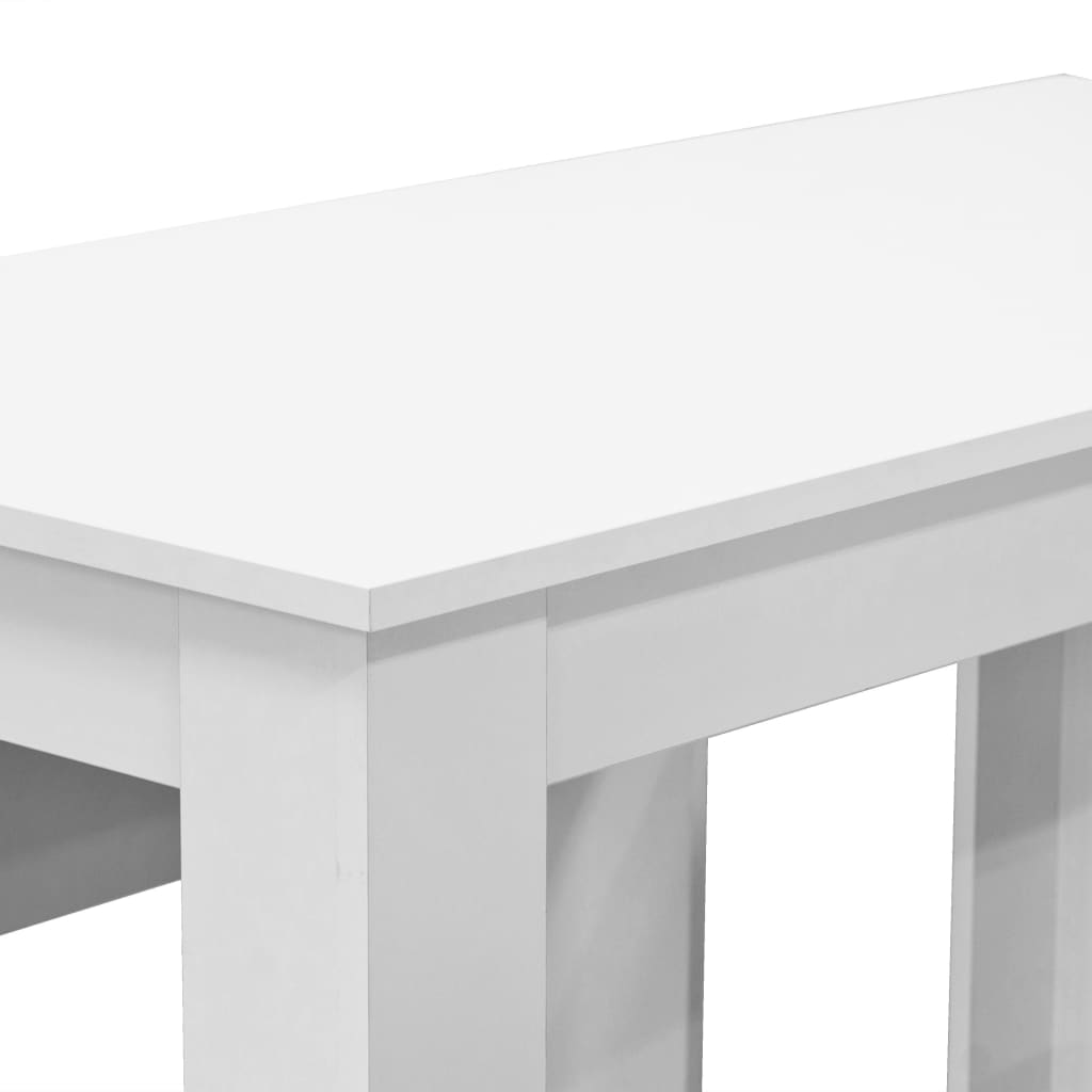 Kitchen table and benches, 3 pieces, chipboard, white