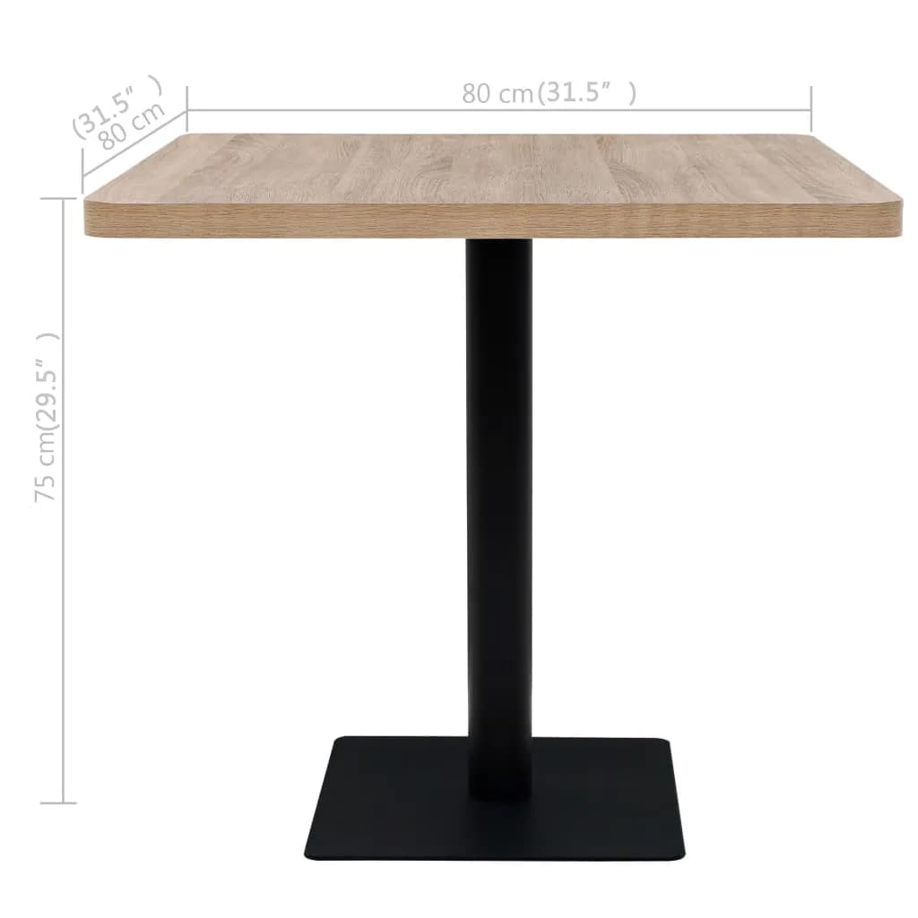 Bistro table, MDF and steel, square, 80x80x75 cm, oak color