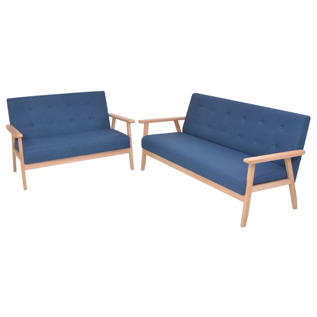 Sofa set, 2 pieces, fabric, blue