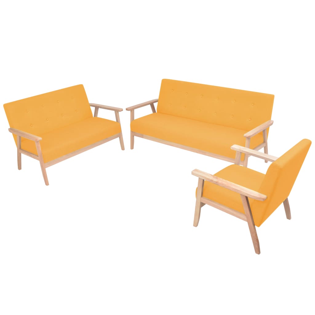 3-piece sofa set, fabric, yellow