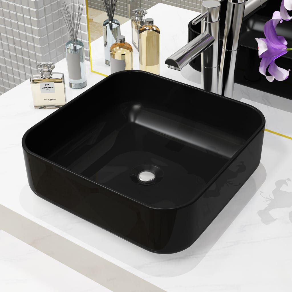 Ceramic bathroom sink, square, black, 38x38x13.5 cm