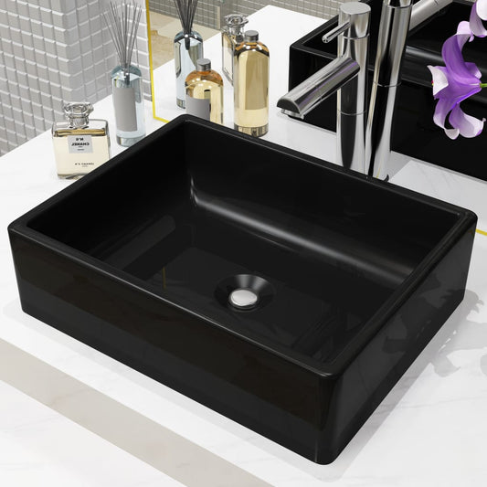 Ceramic sink basin, rectangular, black, 41 x 30 x 12 cm