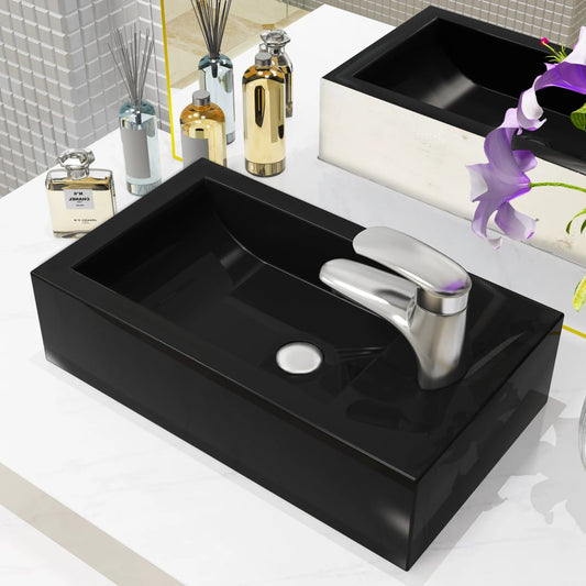 Sink with tap hole, black, 46x25.5x12, ceramic