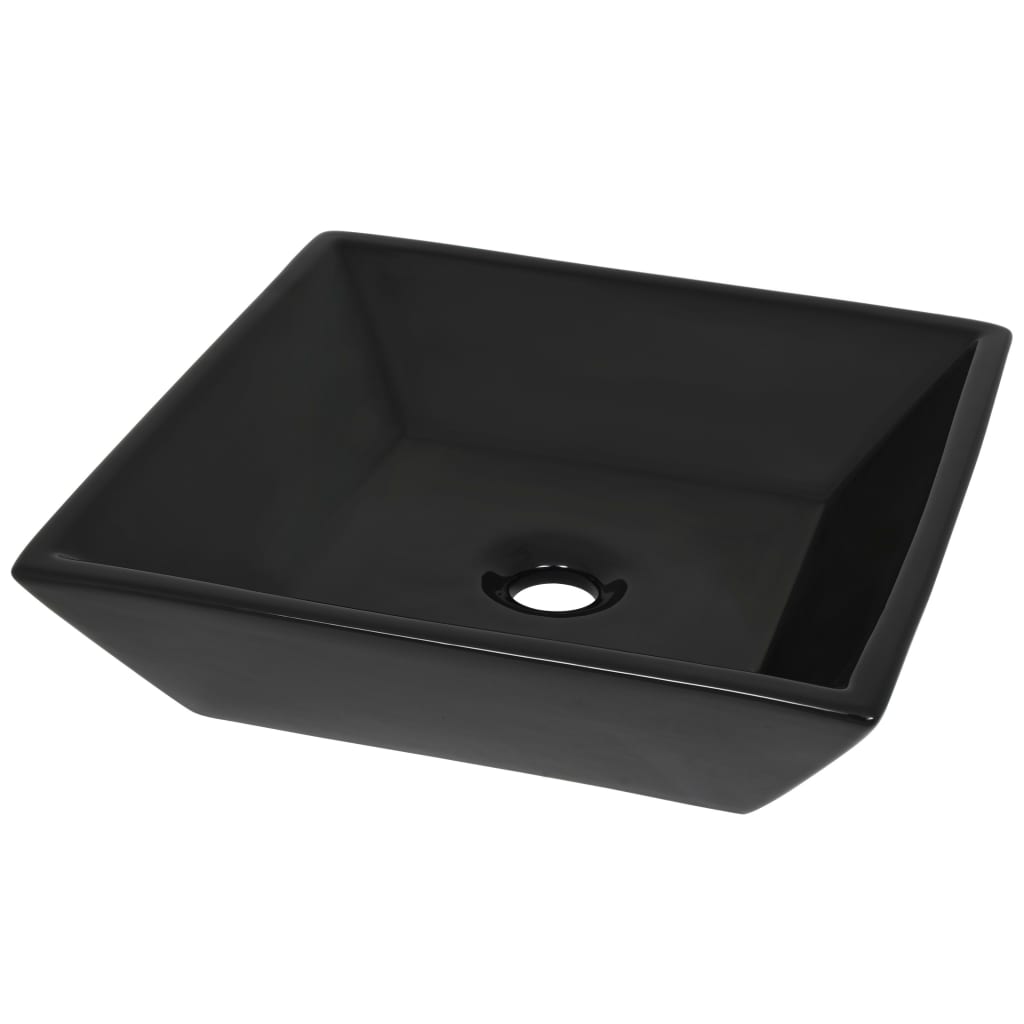 Square ceramic sink, Black, 41.5x41.5x12 cm