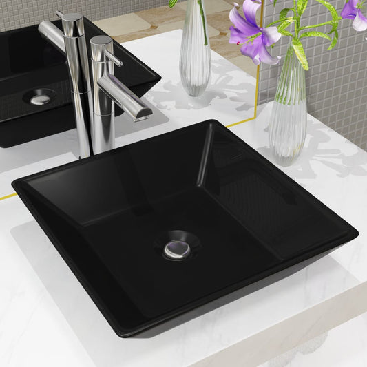 Square ceramic sink, Black, 41.5x41.5x12 cm