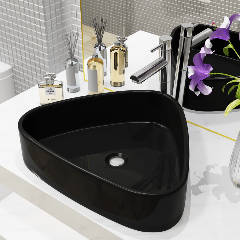 Bathroom sink, black, 50.5x41x12 cm, ceramic, triangular