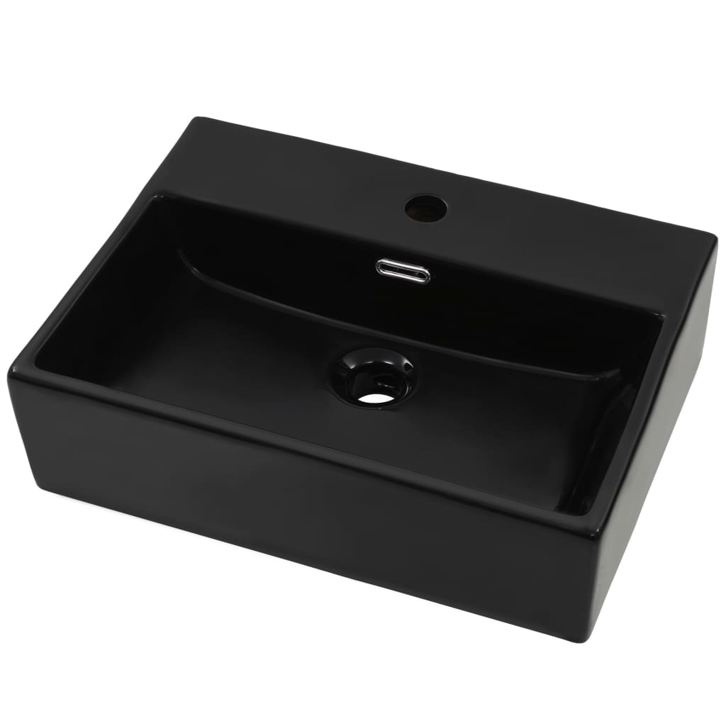 Sink with tap hole, ceramic, 51.5x38.5x15 cm, black