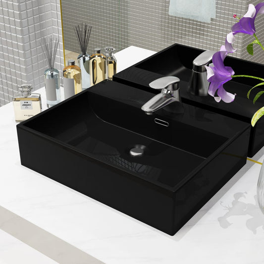 Sink with tap hole, ceramic, 51.5x38.5x15 cm, black