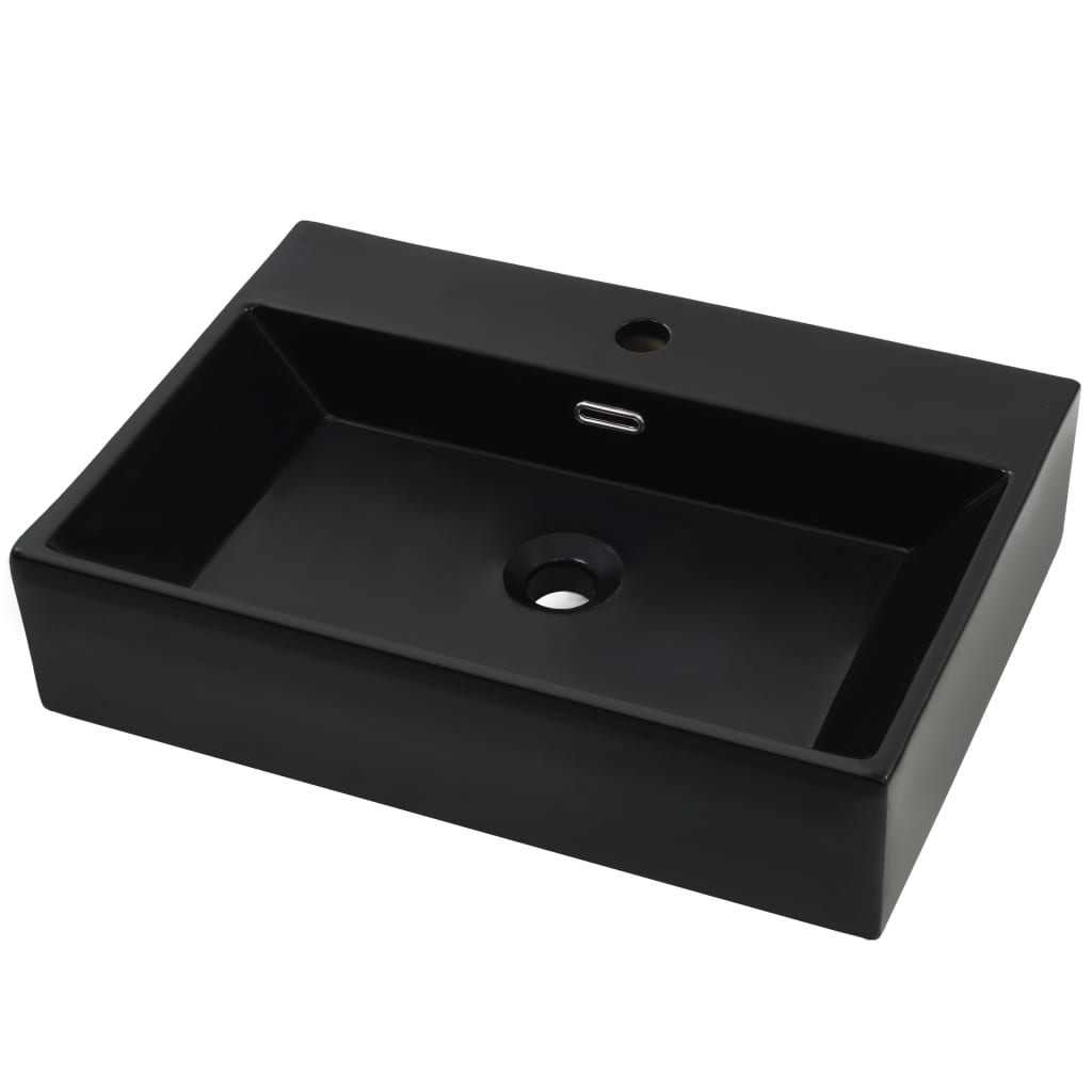 Ceramic basin with tap hole, 60.5x42.5x14.5 cm, black