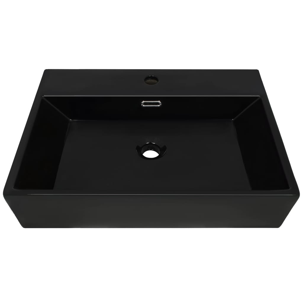 Ceramic basin with tap hole, 60.5x42.5x14.5 cm, black