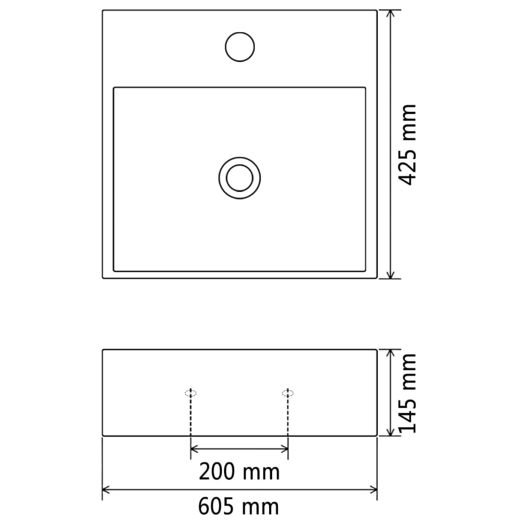 Ceramic basin with tap hole, 60.5x42.5x14.5 cm, black