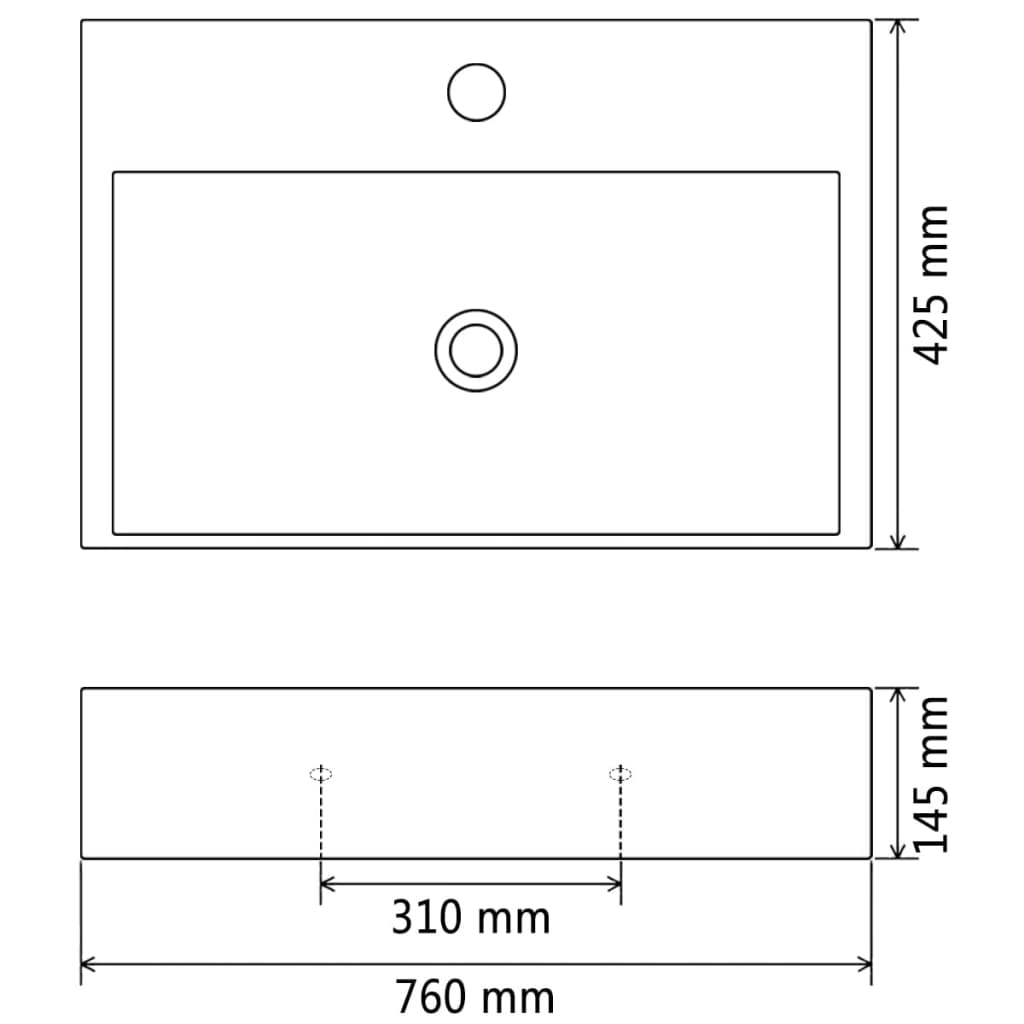 Bathroom sink, tap hole, ceramic 76x42.5x14.5 cm black