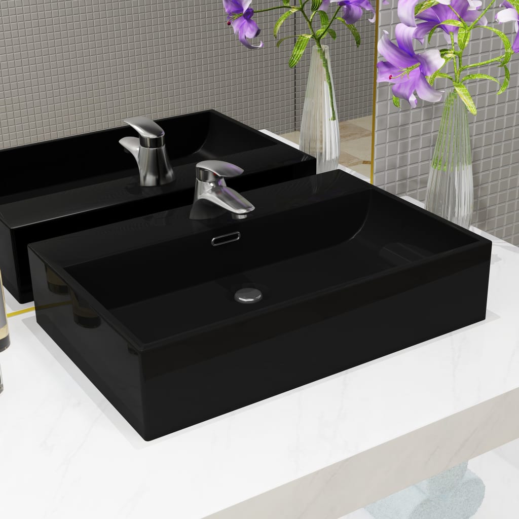 Bathroom sink, tap hole, ceramic 76x42.5x14.5 cm black