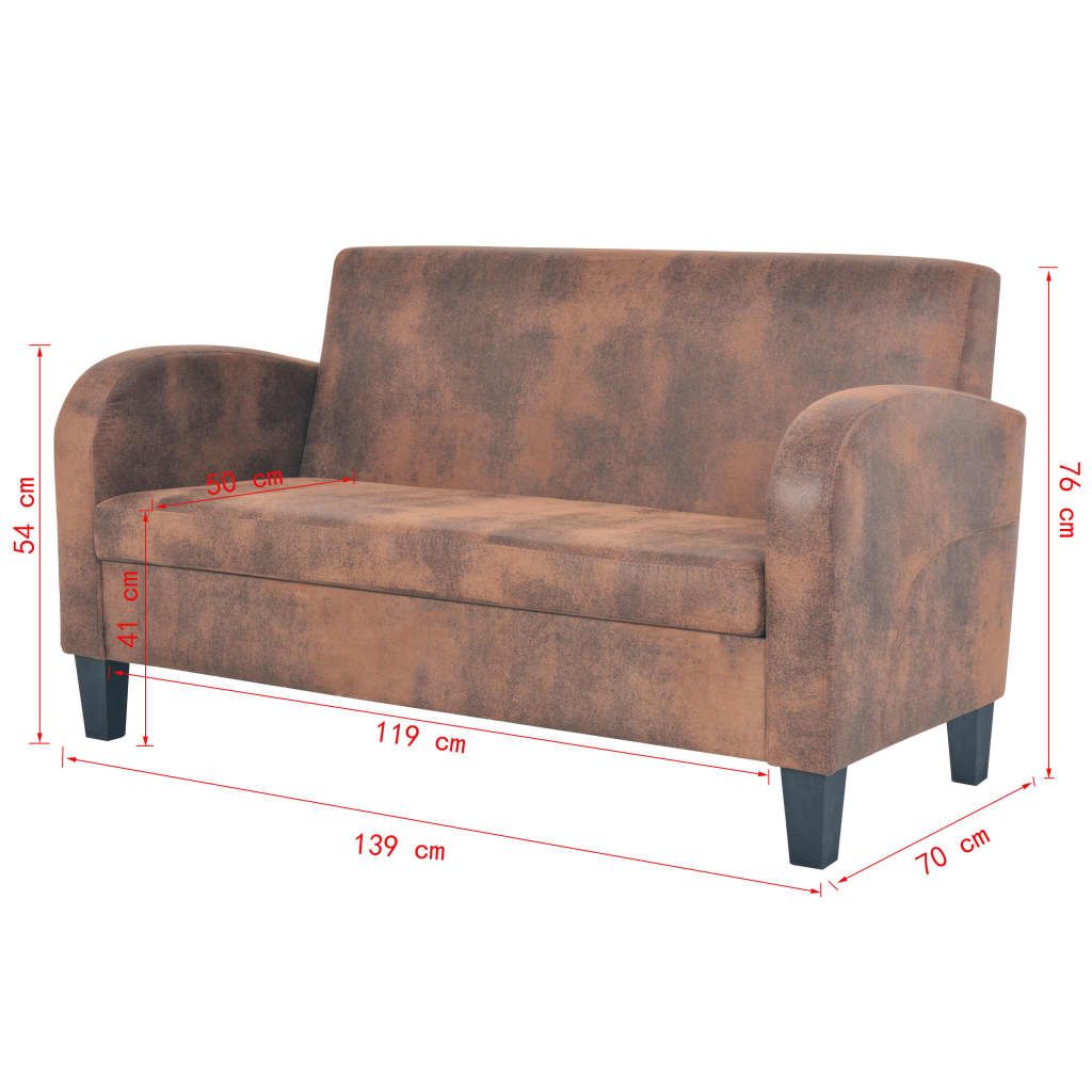 2-seater sofa, faux velour, brown