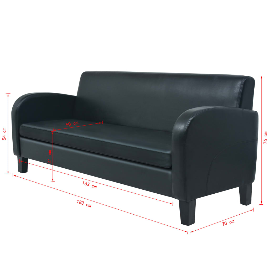 3-seater sofa, black, artificial leather