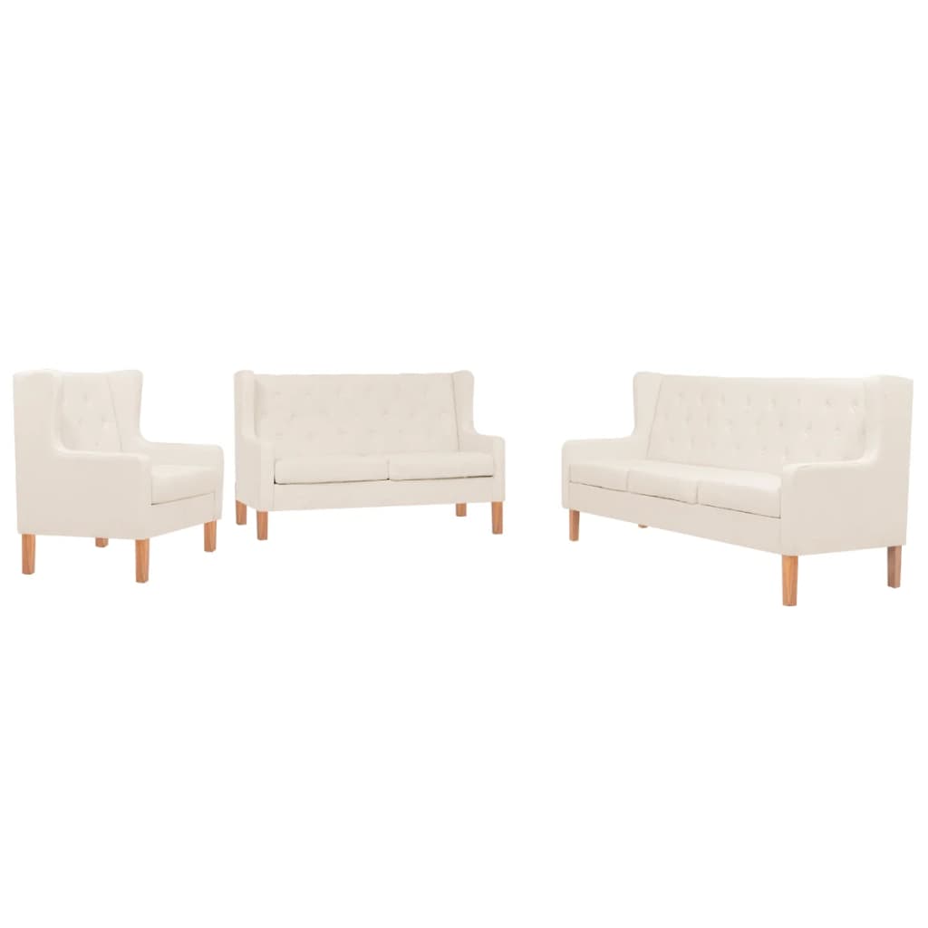 Sofa set, 3 pieces, cream white, fabric